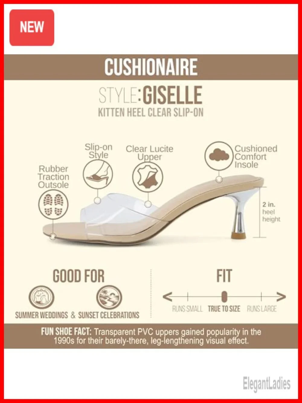 Kitten Heel Mules Slip-On Low Heels Clear Transparent Strap Dressy Sandals